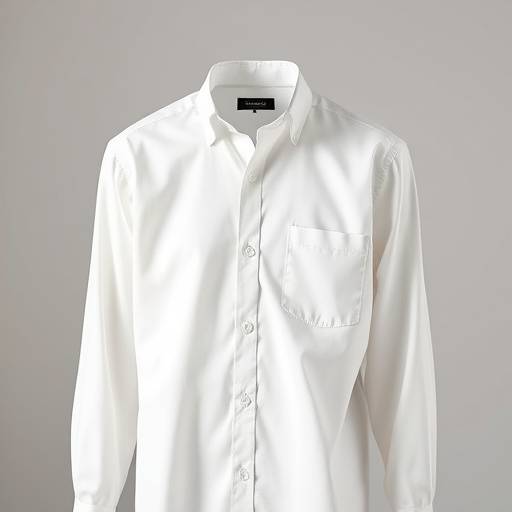 Camisa social branca de manga longa, com colarinho clássico.