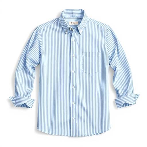 Camisa social listrada azul e branca de algodão.